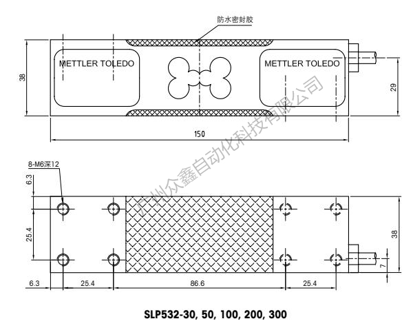 Mettler Toledo梅特勒托利多 SLP532-300kg称重传感器产品尺寸