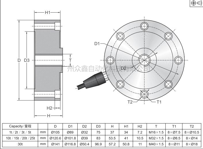 美国传力 DBSL-30TJX称重传感器安装尺寸
