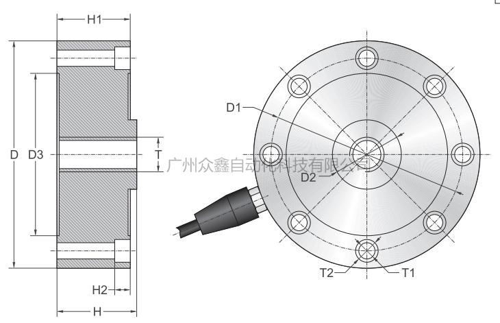 美国传力 DBSL-5T称重传感器产品尺寸