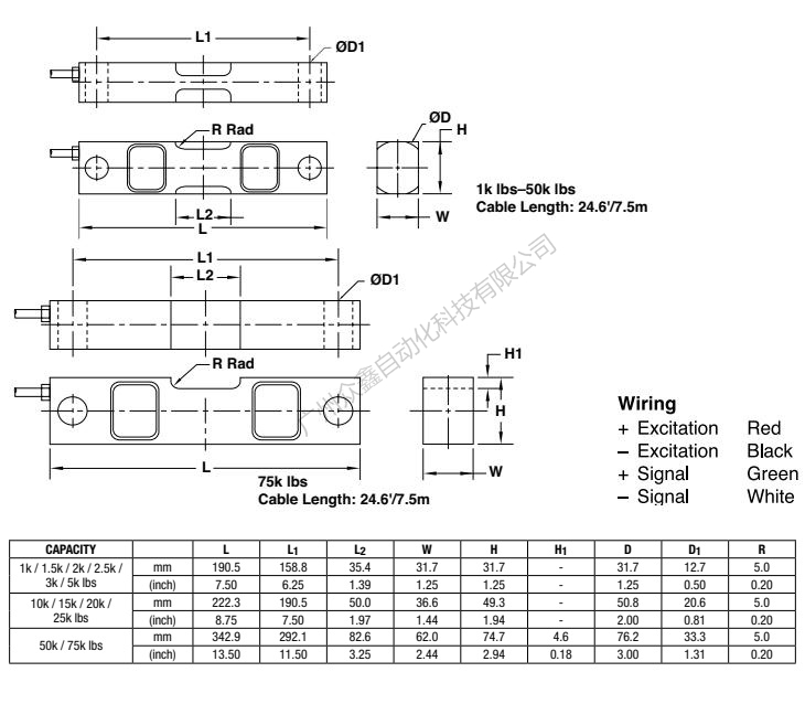 美国世铨 DSR-1Klbs称重传感器产品尺寸