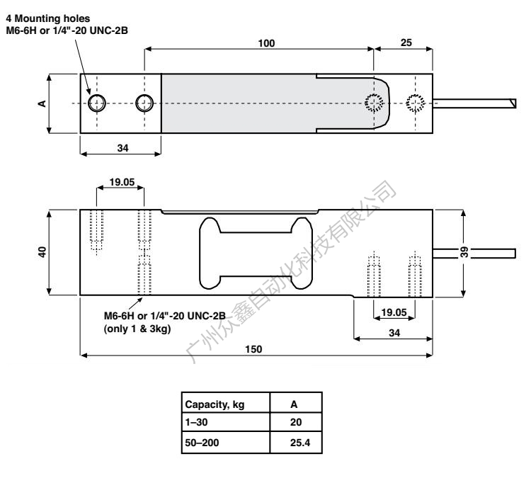 美国特迪亚 1042-75kg称重传感器产品尺寸