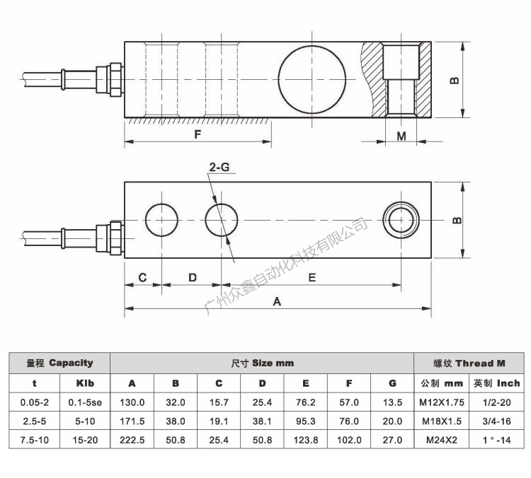 美国AC传感器 GX-1-200kg称重传感器产品尺寸