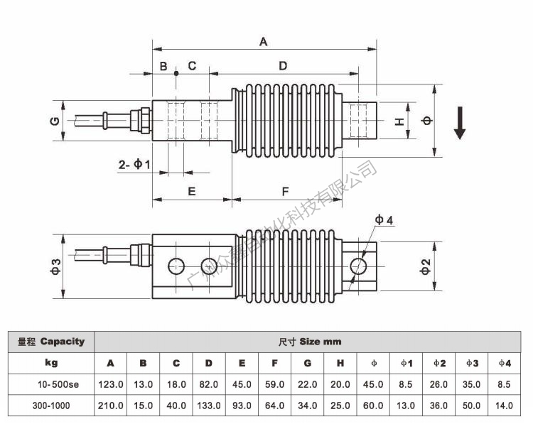 美国AC传感器 PE-7-40kg称重传感器产品尺寸