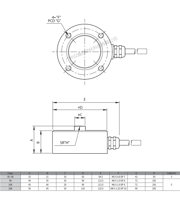 韩国凯士 MNC-100L称重传感器产品尺寸