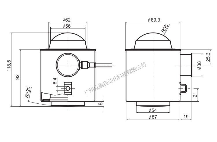 德国茵泰科 PR6221/30TC3称重传感器产品尺寸