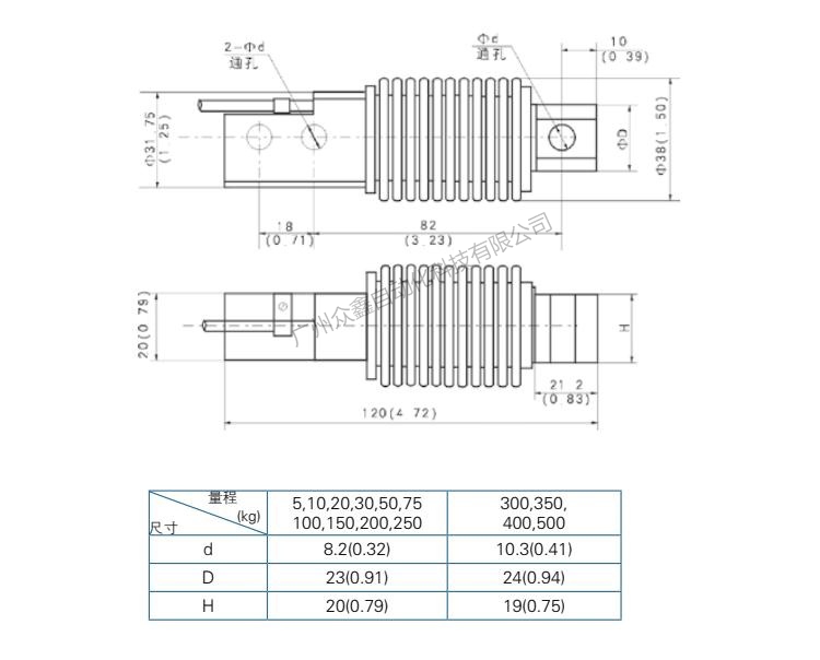 HM11-C3-100kg-3B称重传感器产品尺寸