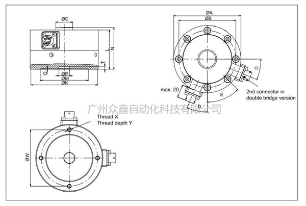 德国HBM力传感器1-C10/100KN,1-C10/250KN力传感器尺寸