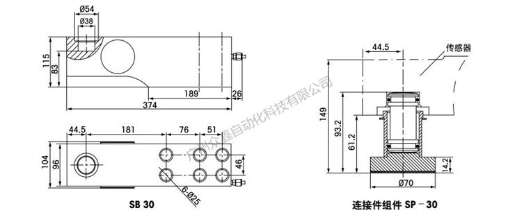 Installation dimensions of Mettler Toledo SB-30T load cell