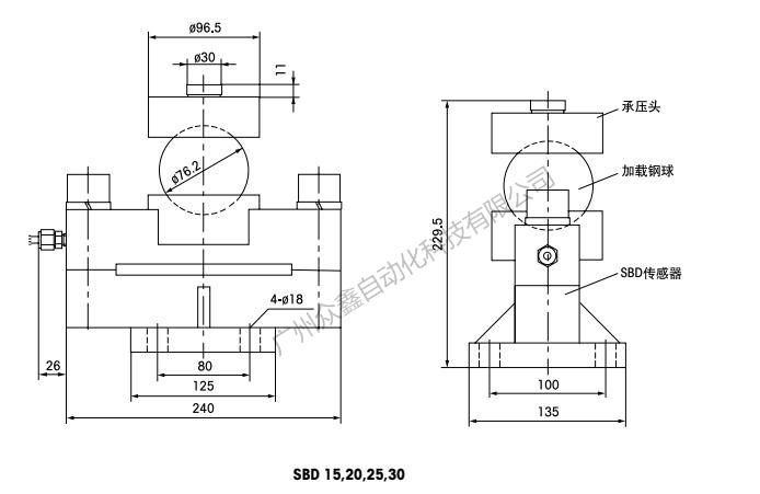 梅特勒托利多 SBD-10t称重传感器安装尺寸