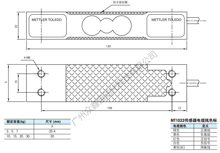 梅特勒托利多 MT1022-3kg称重传感器安装尺寸