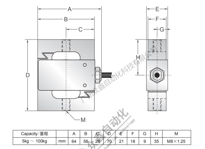 美国Transcell称重传感器BAB-100KG传力传感器产品尺寸