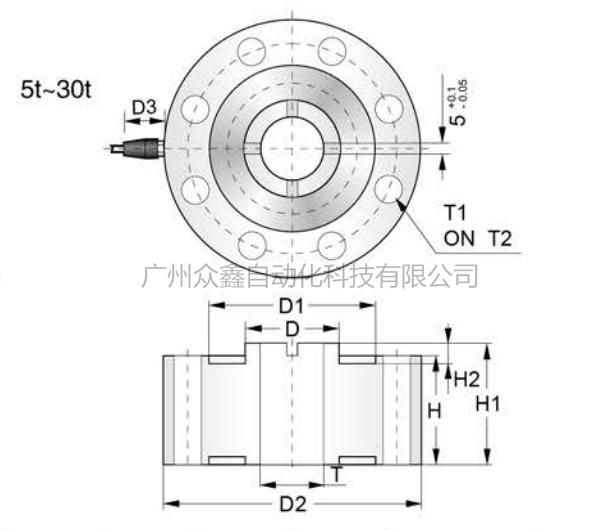 美国传力 PTSH-30T称重传感器产品尺寸