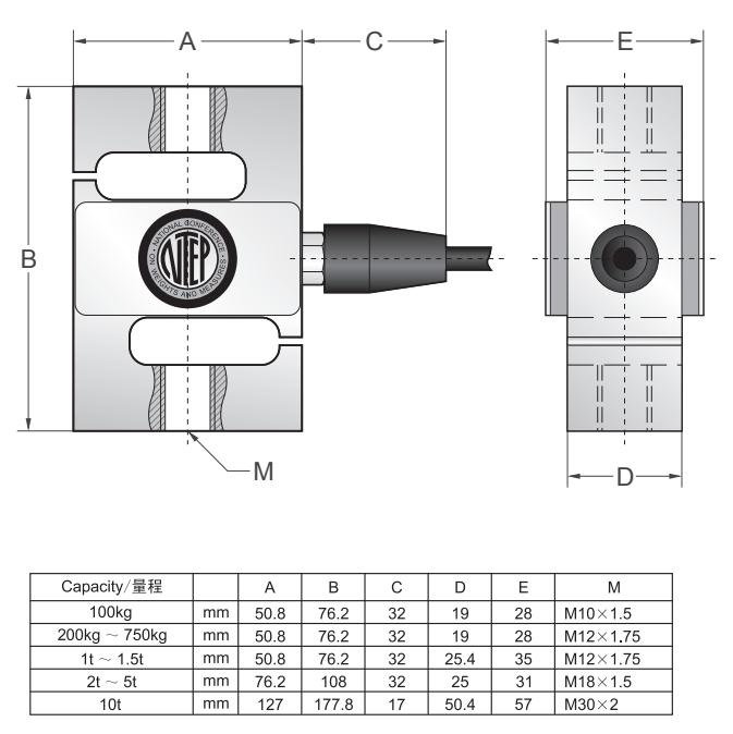 美国传力 BSS-10T称重传感器产品尺寸