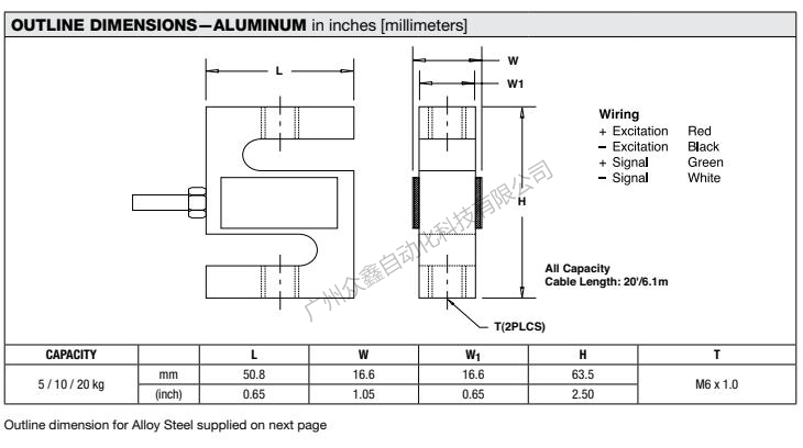 美国世铨 STC-20kgAL称重传感器产品尺寸