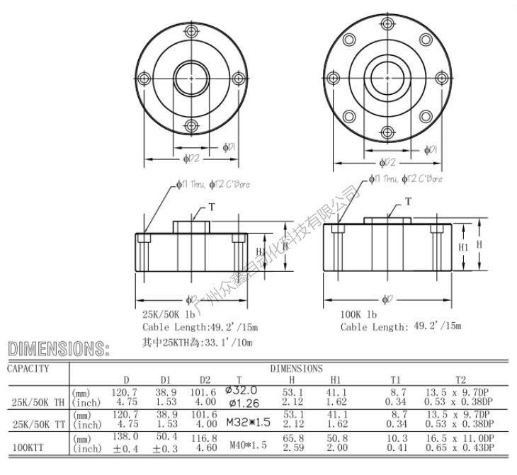 美国世铨 LCD-45.4tH称重传感器产品尺寸