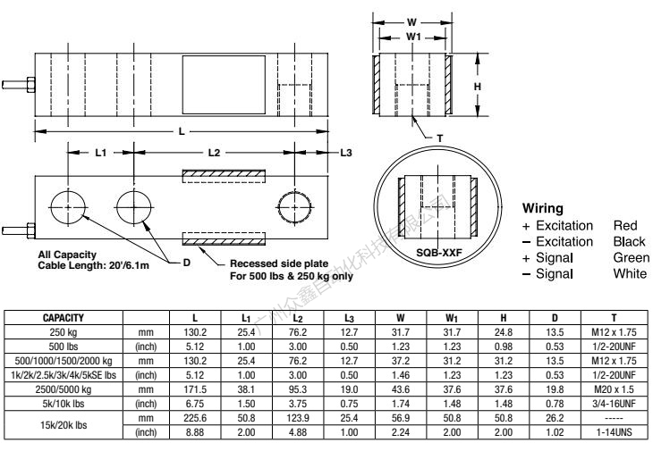 美国世铨 SQB-2.5t称重传感器产品尺寸