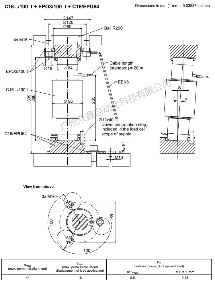 德国HBM C16AC3/100T称重传感器产品尺寸