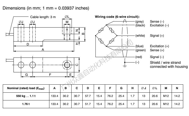 德国HBM BLCB1C3/1.76t称重传感器产品尺寸
