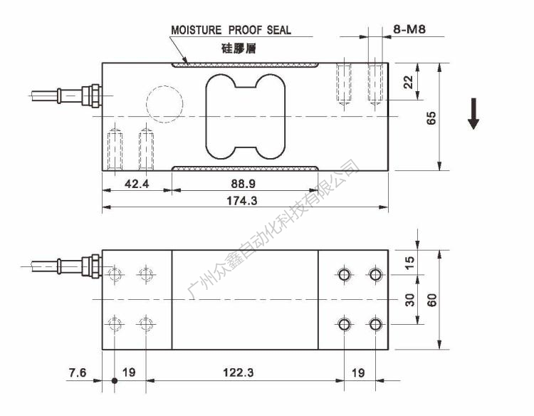 美国AC传感器 PE-3-100kg称重传感器产品尺寸