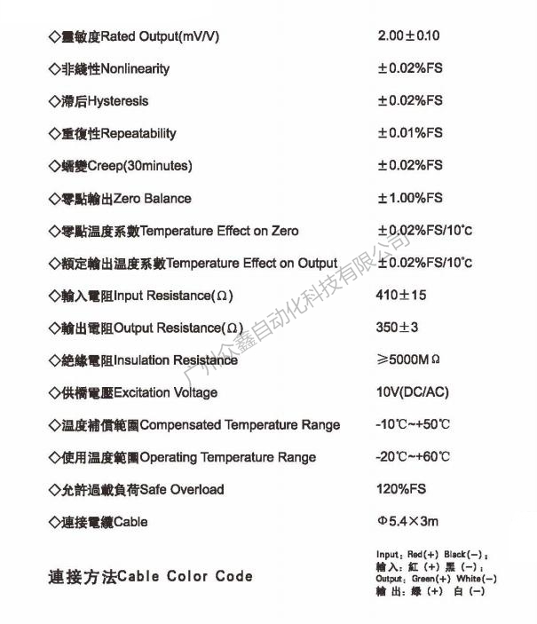 美国AC传感器 PE-3-500kg称重传感器技术参数