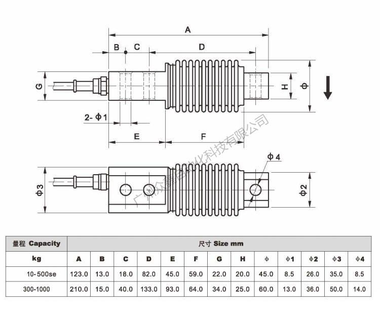 美国AC传感器 PE-7-20kg Load cell 产品尺寸