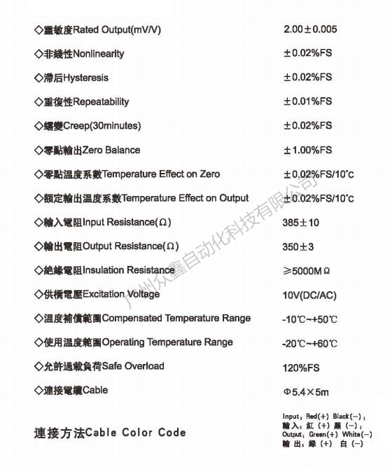 美国AC传感器 PE-7-20kg Load cell 技术参数