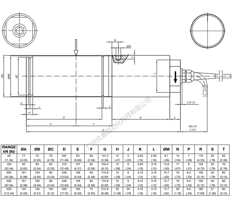 美国BLH NOBEL KIS-1-50KN张力传感器产品尺寸