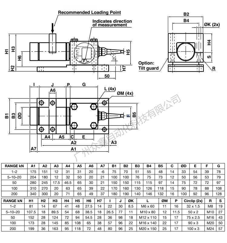 美国BLH NOBEL KIS-8-5KN张力传感器产品尺寸