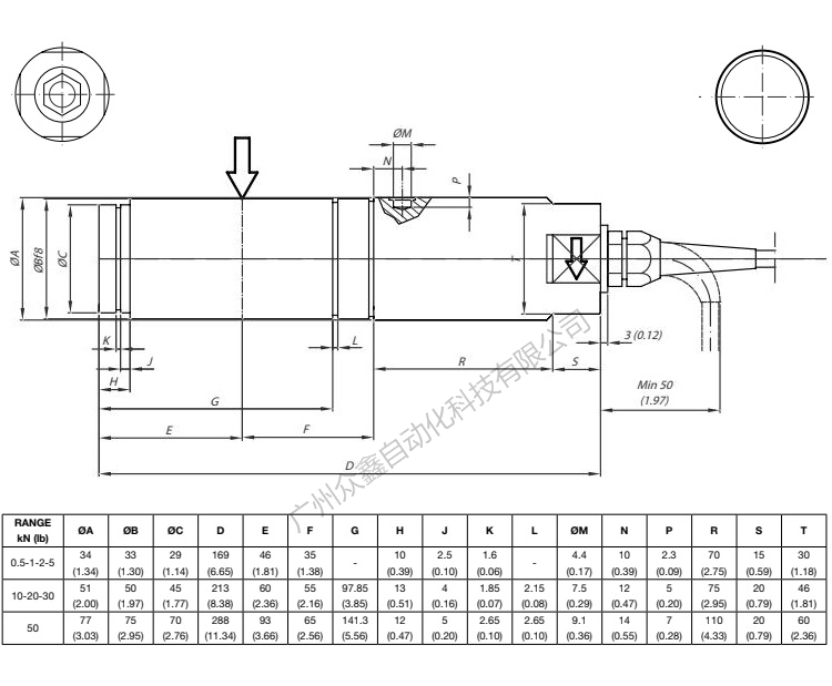 美国BLH NOBEL KIS-2-5KN张力传感器产品尺寸