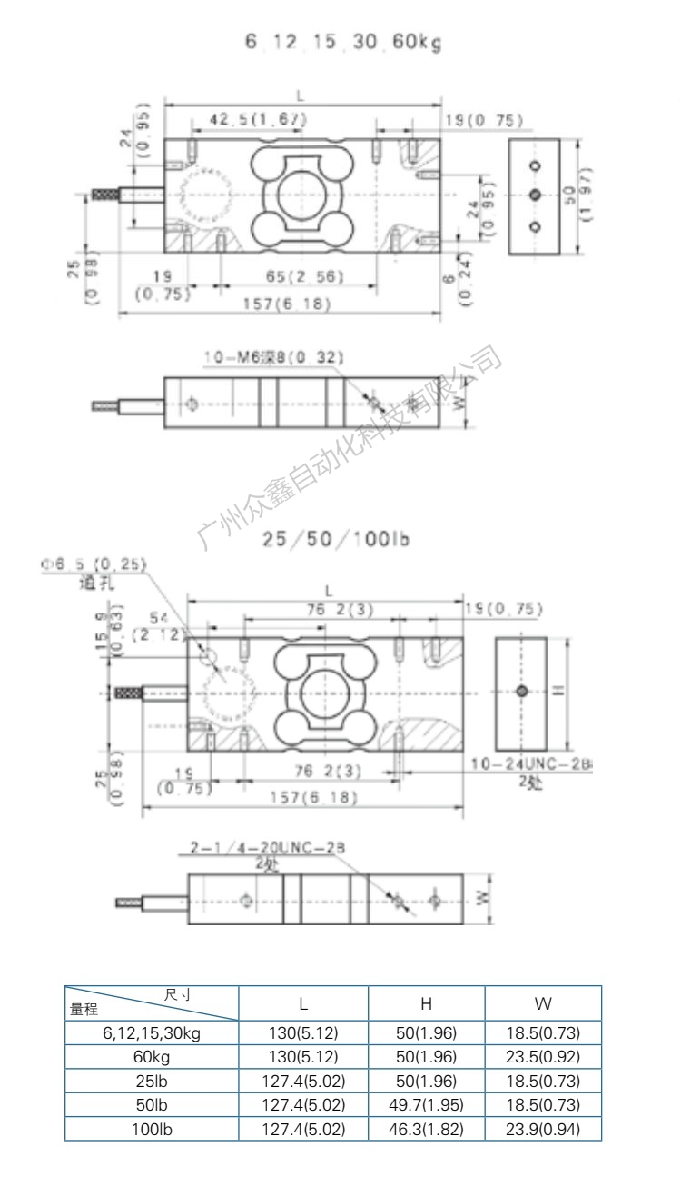 ZEMIC称重传感器 BM6A-C3-60kg-6B6称重传感器产品尺寸