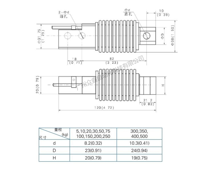 HM11-C3-20kg-3B称重传感器产品尺寸